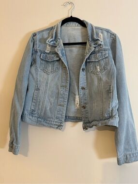 Light Wash Distressed Denim Jacket - Women